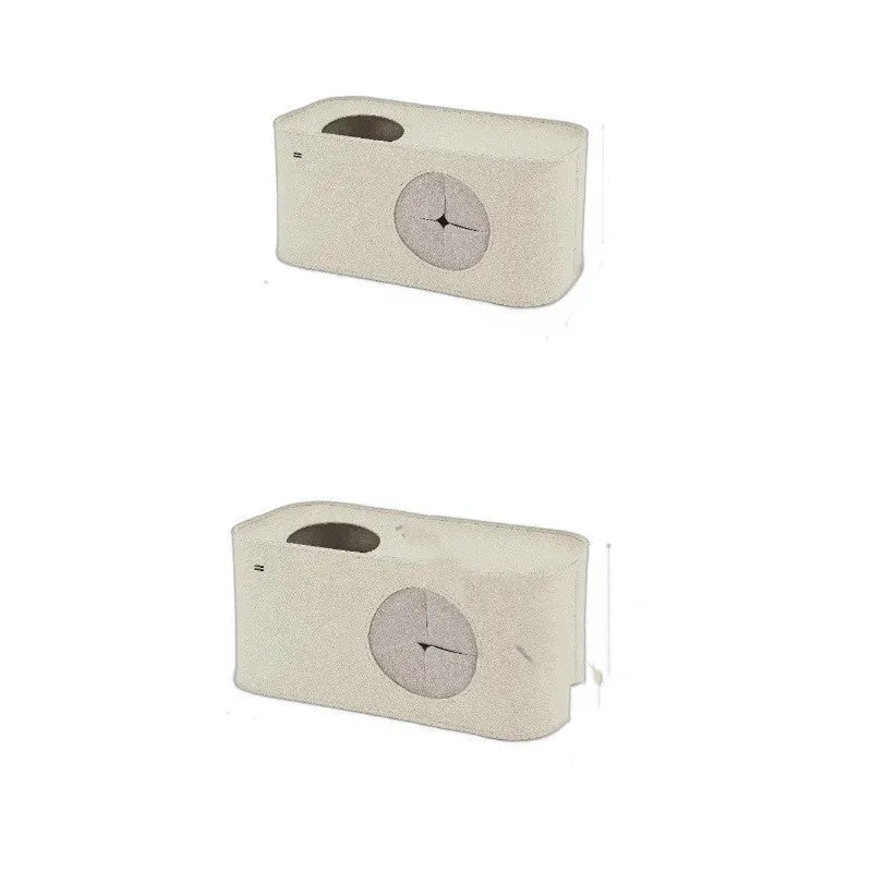 Foldable four seasons cat nest bed in felt material, shown in khaki and grey colour options