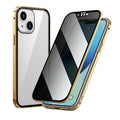 Black magneto phone case with double-sided metal frame for iPhone on a table
