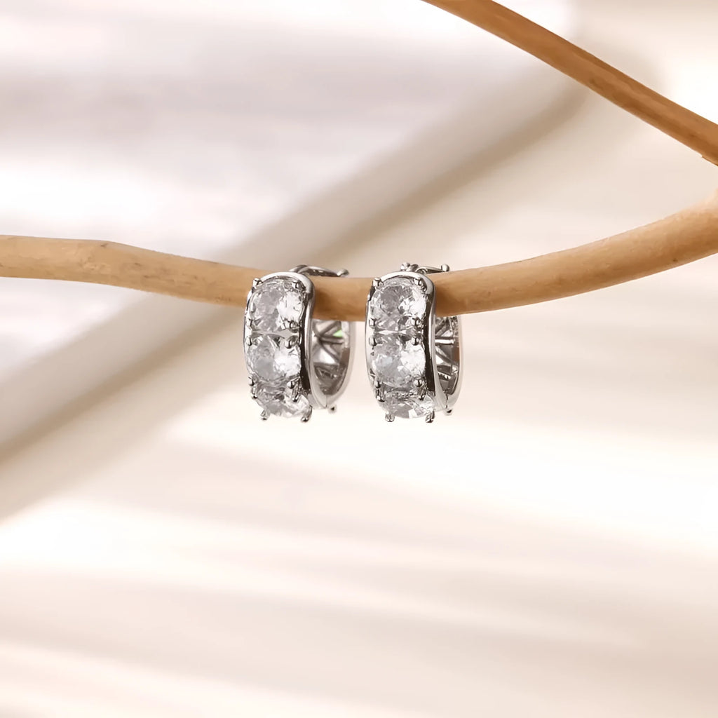 Women's stainless steel U-shaped clip earrings with zircon crystal accents, E5772P colour