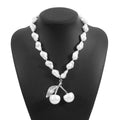 Creative fruit pendant necklace with pearl chain in gold or white K finish