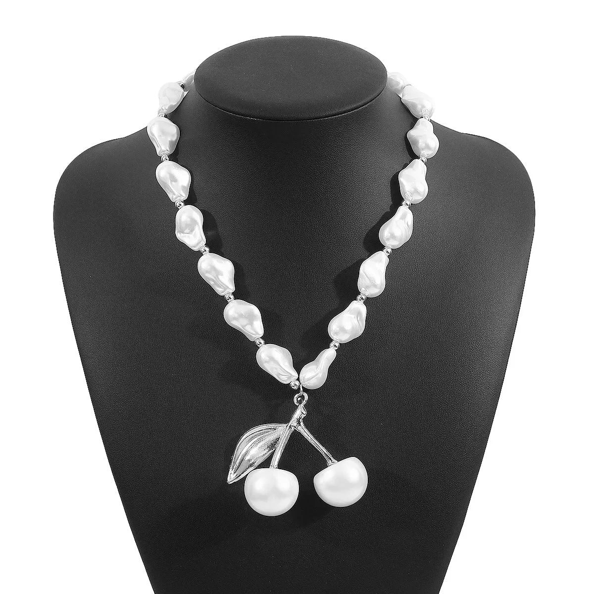 Creative fruit pendant necklace with pearl chain in gold or white K finish