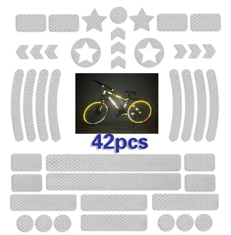 Geometric grid pattern reflective tape for bicycles in blue, yellow, red, and white colours.