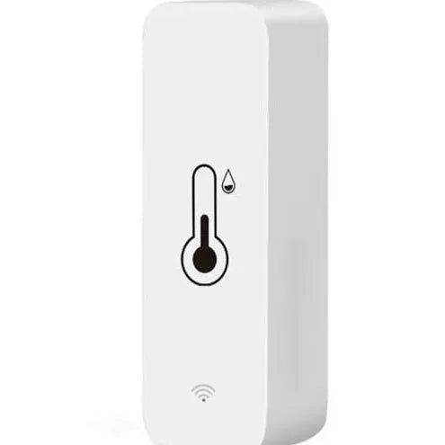 Compact white ABS plastic WiFi temperature and humidity sensor with measurement display