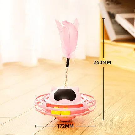 Pink cat tumbler turntable toy with stick for interactive play