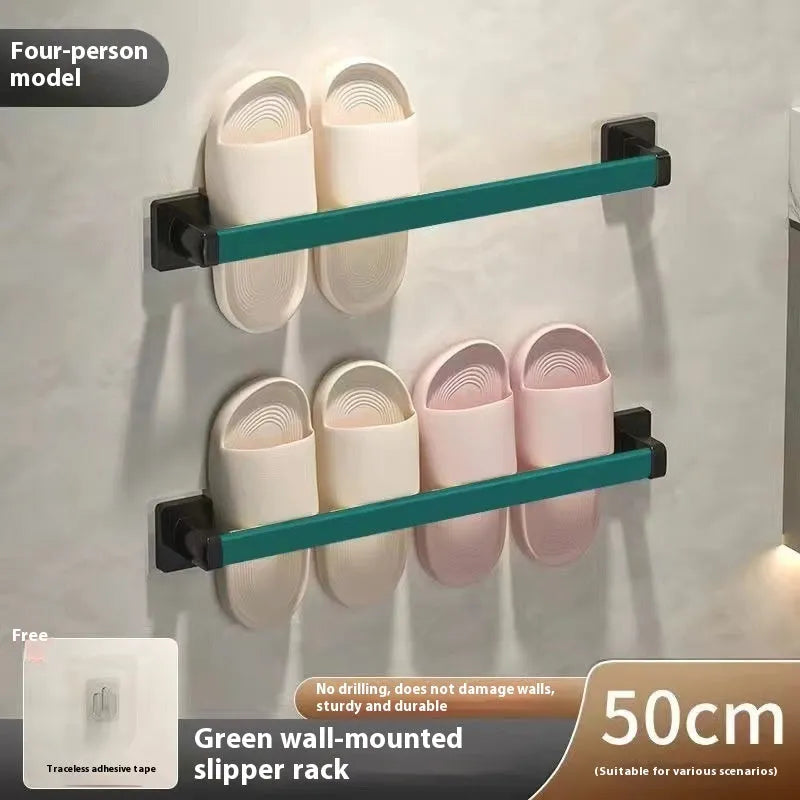 Nordic style carbon steel wall-mounted bathroom slipper rack with integrated seat in black colour