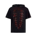Black men's hooded short-sleeve t-shirt with sequin detail, loose fit