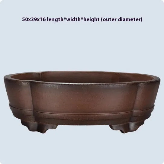 Classical style purple clay flower pot measuring 50cm wide x 39cm deep x 16cm high
