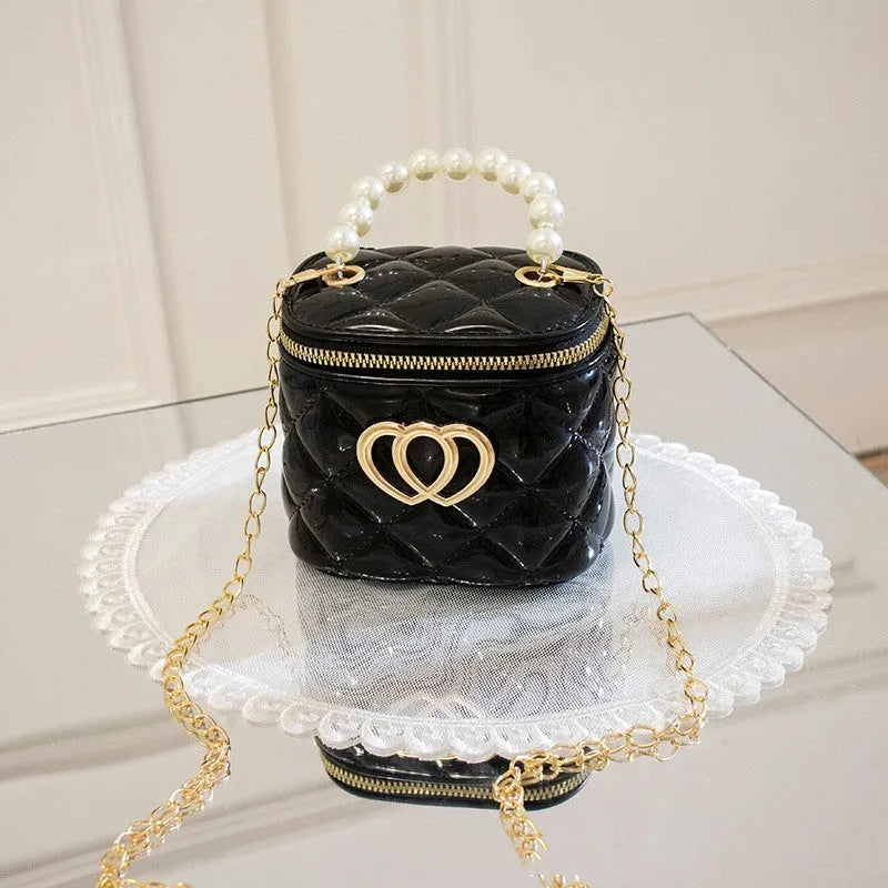 PVC bucket gel handbag with heart pattern in multiple colour options including apricot, black, green, orange, red, white and yellow