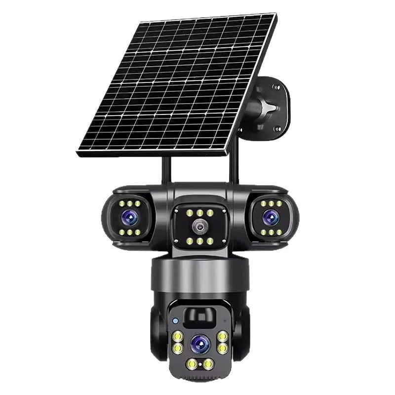 Solar surveillance camera without plug-in, three lens, IP66 waterproof ABS body, 200x170x210mm