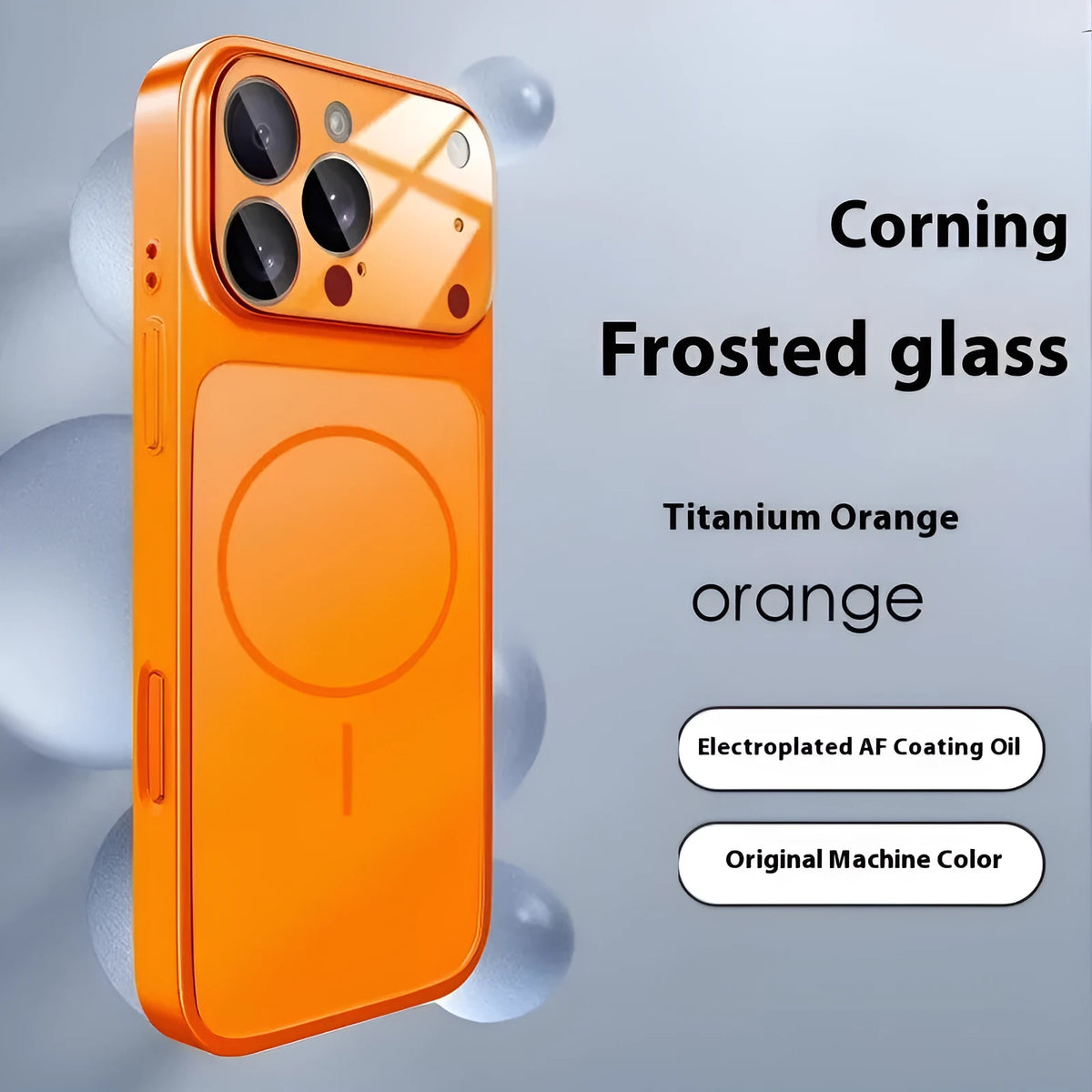 Black magnetic tempered glass iPhone case with frosted finish on a table.