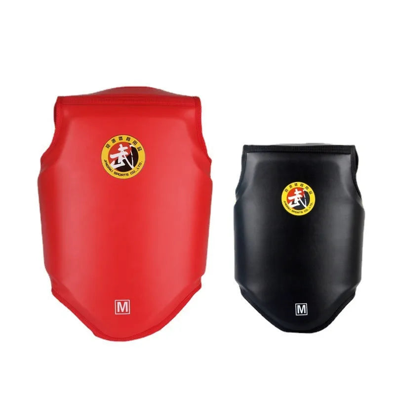 One-piece boxing chest protector in red blue or black PU leather for fighting training