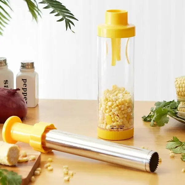 Yellow manual corn stripper tool with stainless steel teeth and ABS handle for kernel removal