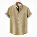 Linen short sleeve shirt with ocean fish pattern lapel in loose casual fit
