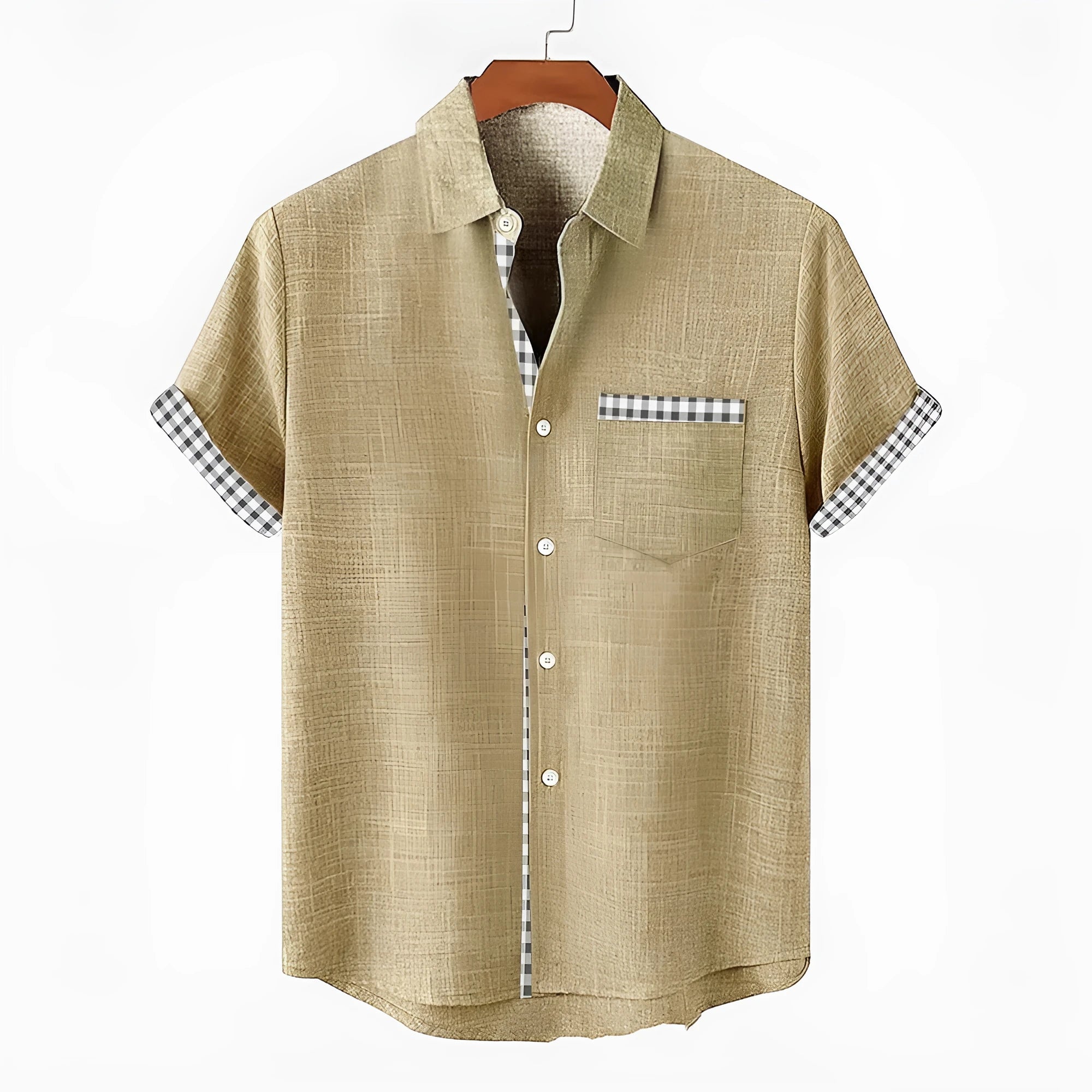 Linen short sleeve shirt with ocean fish pattern lapel in loose casual fit