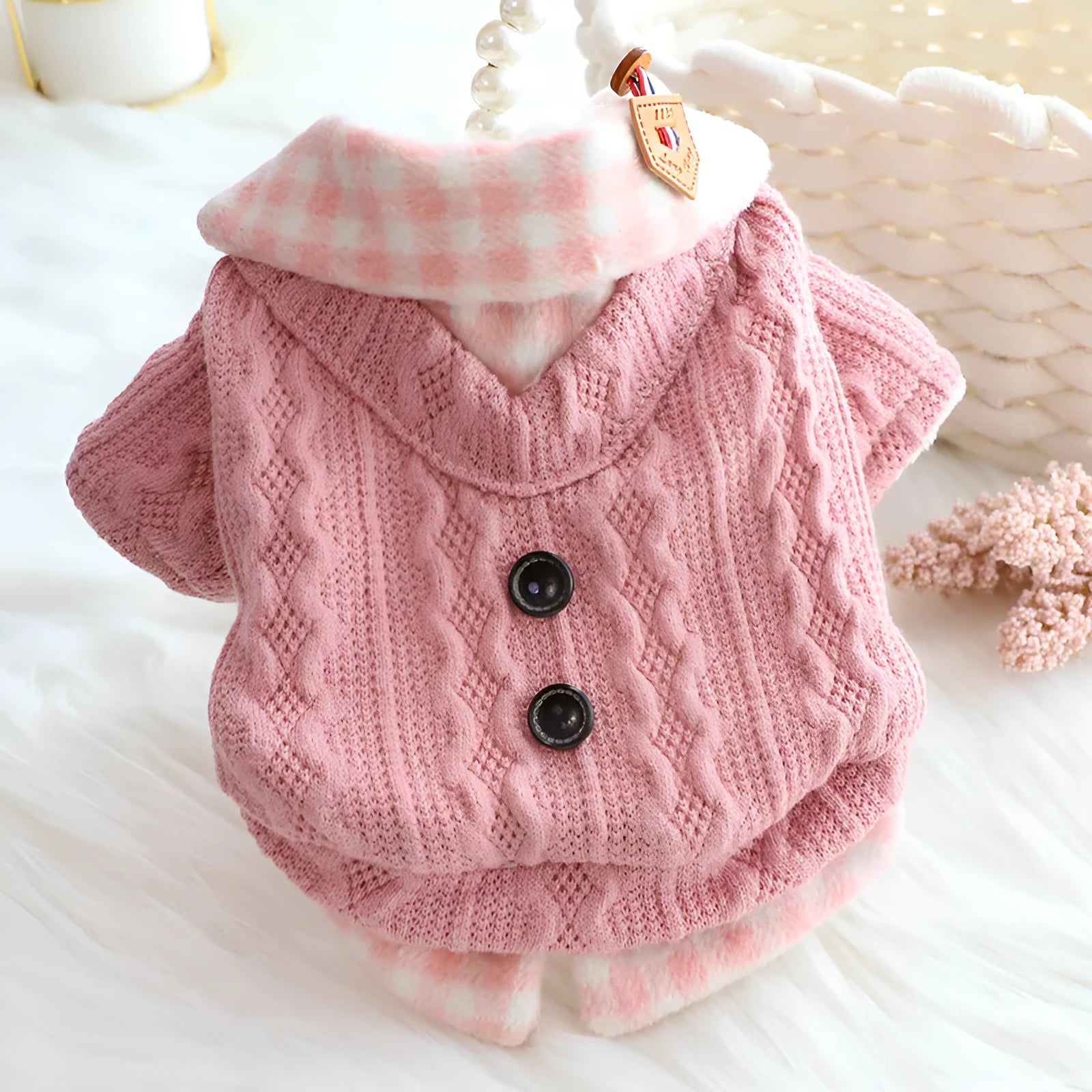 Blue wool plaid dog sweater with two-piece fleece-lined design for small to large dogs