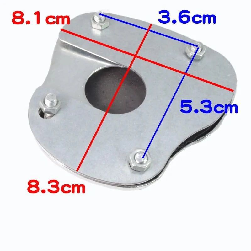 Metal motorcycle scooter brake pedal skid plate showing three model variants for universal vehicle compatibility