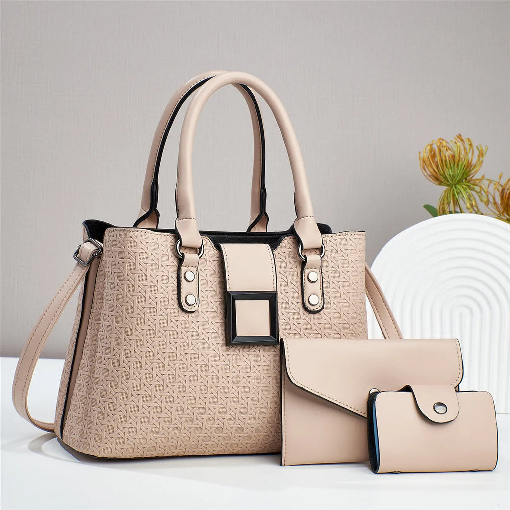 Textured large capacity women's crossbody bag set in multiple colours showing internal compartments