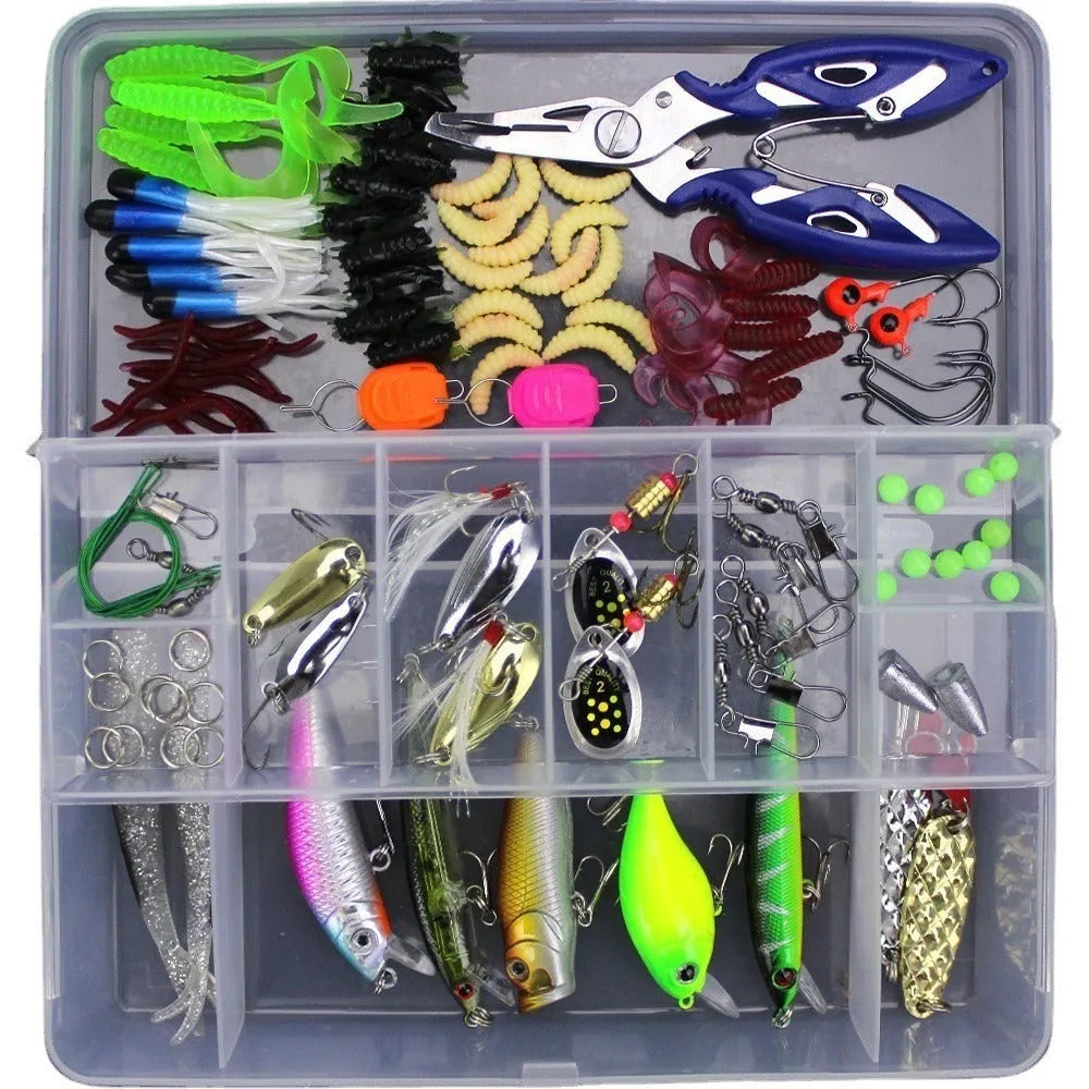 Junior fishing lure suit set in PP plastic box with multiple pack size options for entry-level anglers