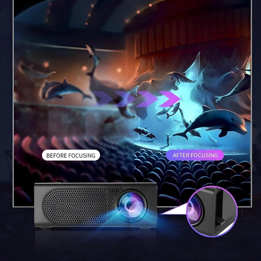 Black or white portable mini projector with wired mobile phone connection capability