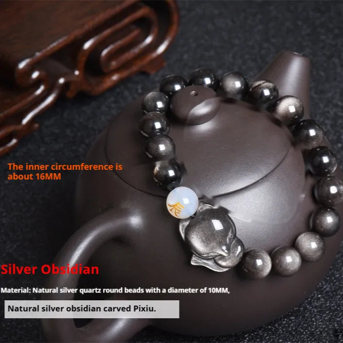 Natural obsidian zodiac guardian bracelet with 10mm gemstone beads in three colour variations