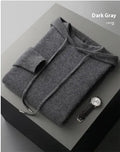 Men's light grey cashmere hooded sweatshirt and matching long pants laid flat.