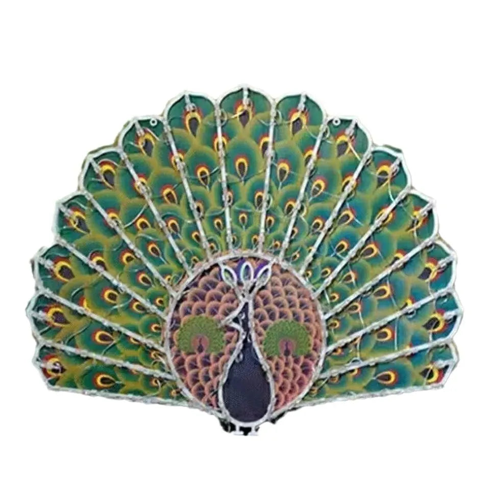 Outdoor Christmas festival string lights with decorative peacock, heart, sunflower, and star shaped plastic lamp covers