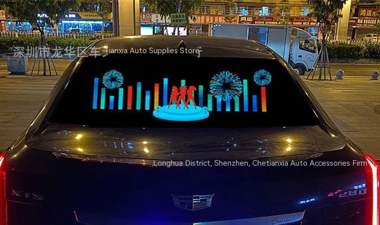 Voice control car rhythm light with 90 by 25cm electroluminescent panel showing music sync patterns