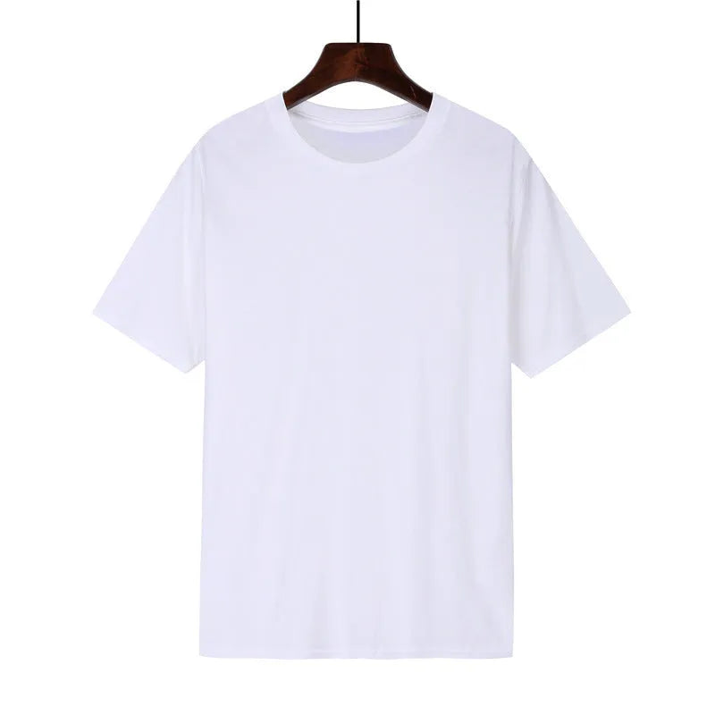 Men's loose-fit cotton t-shirt on a hanger, available in multiple colours.