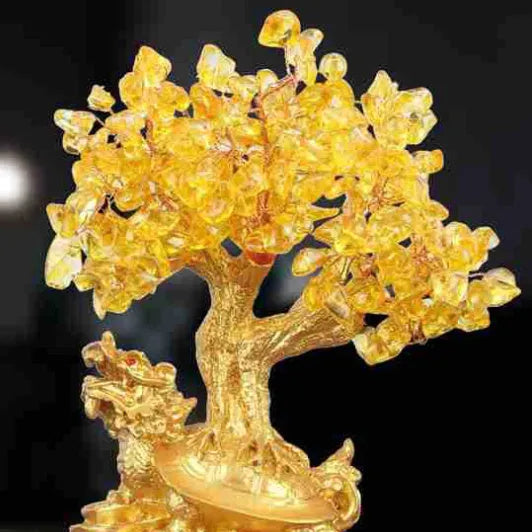 Citrine resin small water turtle money tree Feng Shui ornament measuring 18×11×23cm