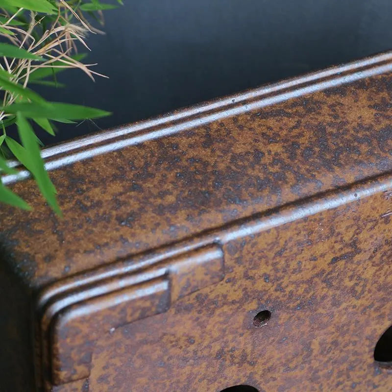 Purple sand rectangular bonsai flowerpot with firewood burning texture finish