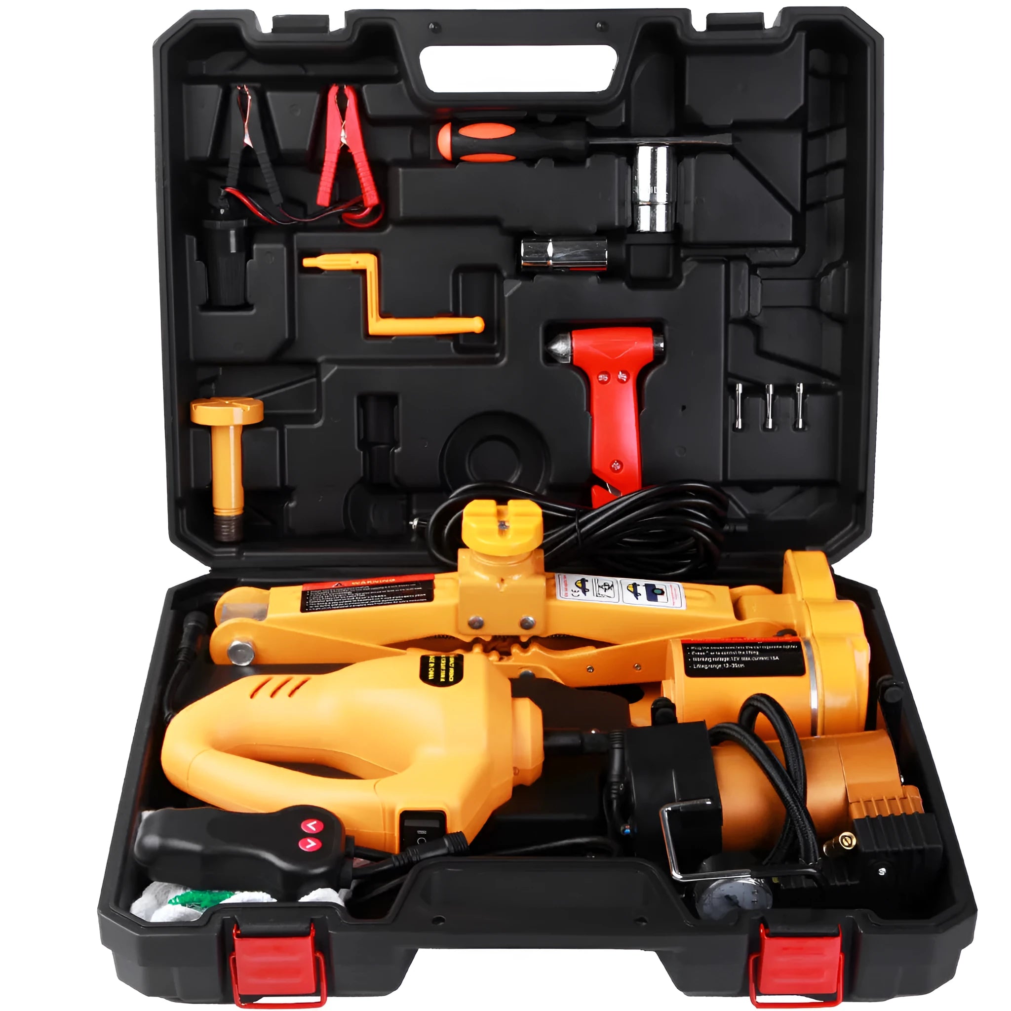 Yellow steel car electric jack set with electric wrench for vehicle tyre changing