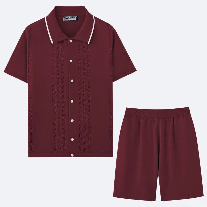 Business casual short sleeve knit sweater and matching shorts set in Tencel viscose fabric.
