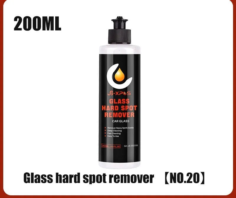 Glass oil film remover cleaning cream in 50ml, 100ml, and 200ml formats for car and window cleaning.