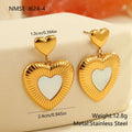 Gold heart-shaped women's earrings with fritillary pattern on stainless steel with 18K electroplating
