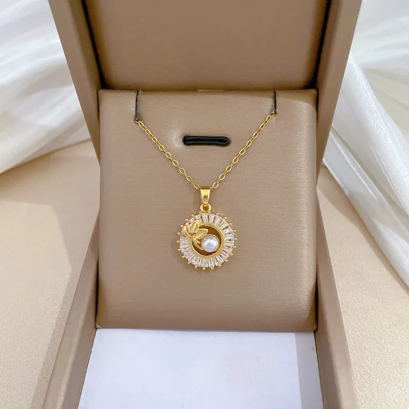 Titanium steel square full diamond personalised ring leaves necklace and earrings jewellery set with gold electroplating