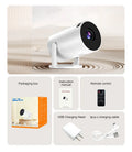 White mini wireless portable projector showing 1080p HD resolution for home use