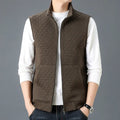 Men's casual sleeveless waistcoat vest in cardigan style, black colour, polyester chemical fibre blend fabric