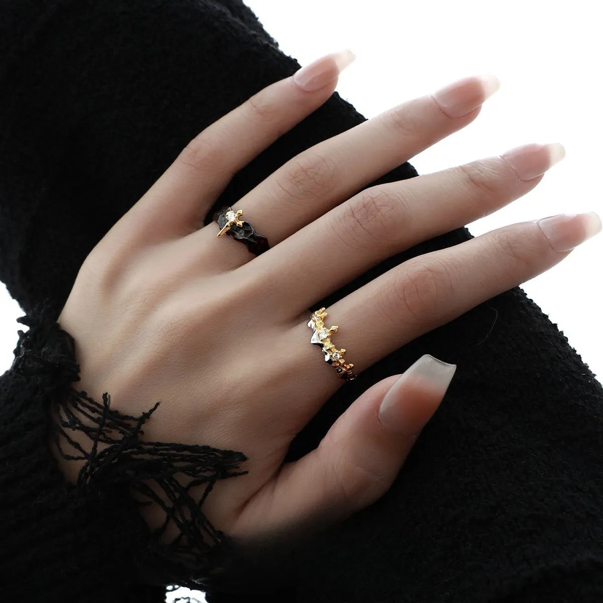 Princess Knight adjustable opening couple ring in electroplated silver with original matching design