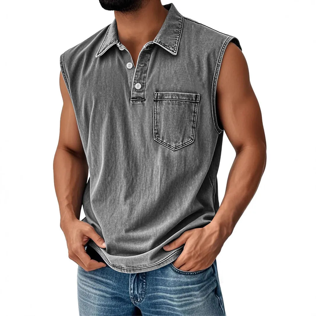 Men's loose fit short sleeve polo shirt with 3D digital print design and button collar.