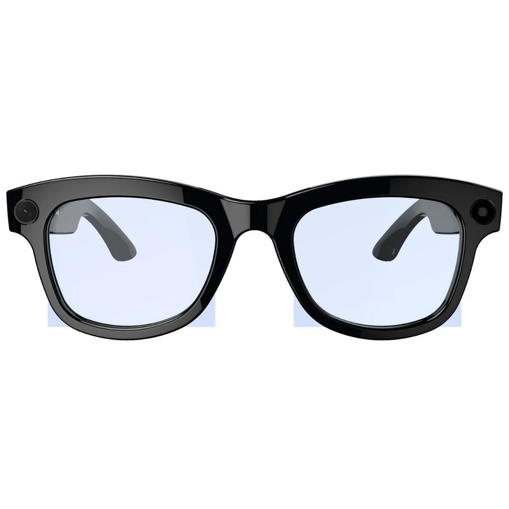 AI translation video glasses with black and transparent lens options, head-mounted design
