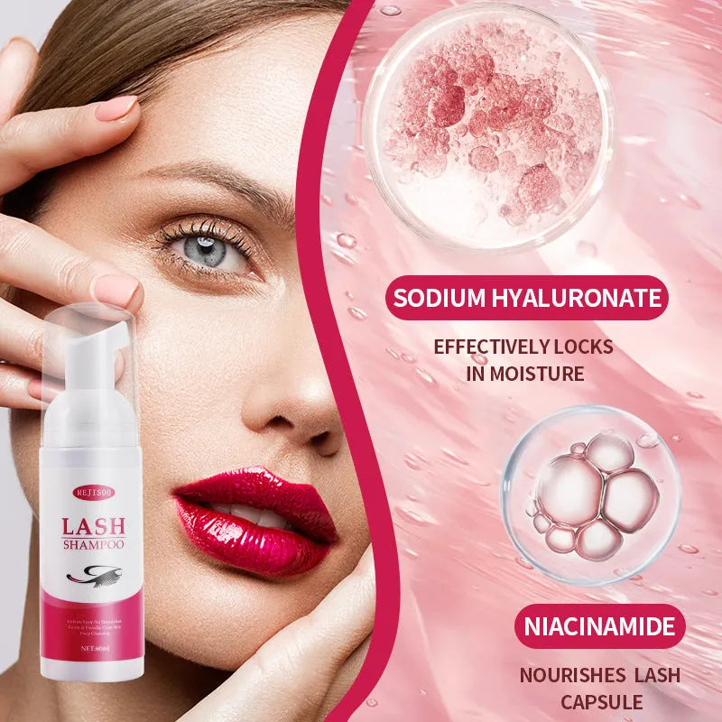 13.5cm tall bottle of 60ml lash shampoo mousse for false eyelash cleaning and maintenance