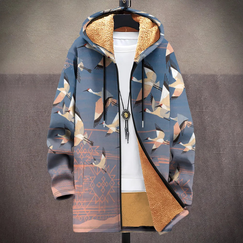 Men's multicolour printed hooded cardigan with front zip in loose fit