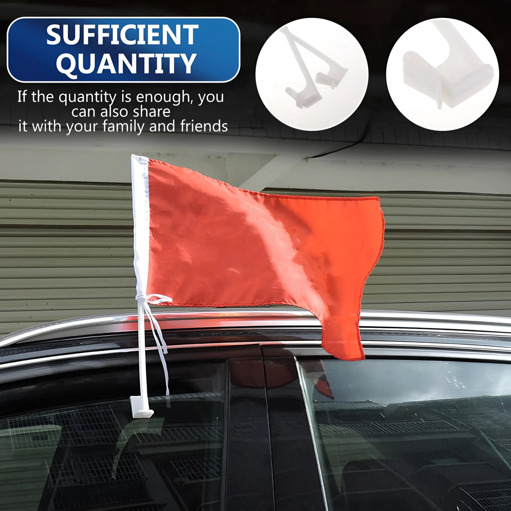 Ten white PP plastic car window flag pole holder clips laid out.