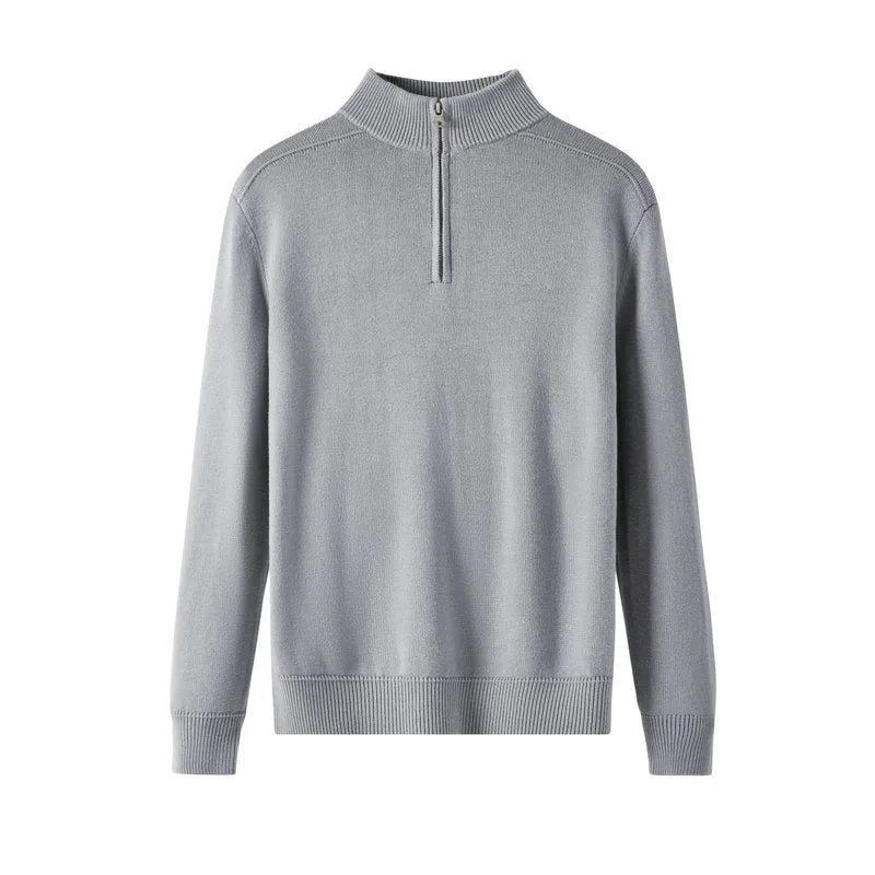 Men's slim fit casual pullover sweater in thickened wool, shown in a stone sand colour.