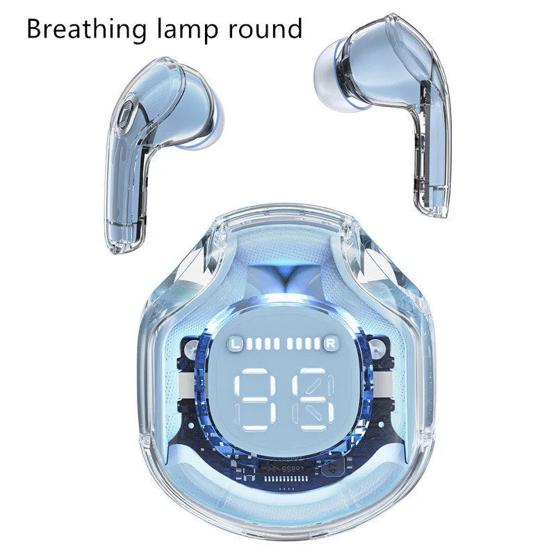 Transparent Bluetooth wireless earphones in five colour options with breathing light feature