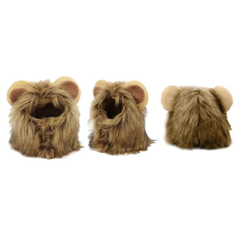 Lion mane wig accessory for cats and small dogs with plush ears and adjustable elastic band