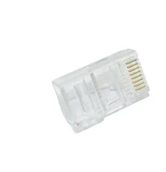 White RJ45 network modular plug with gold-plated three-fork contacts and all-copper inserts