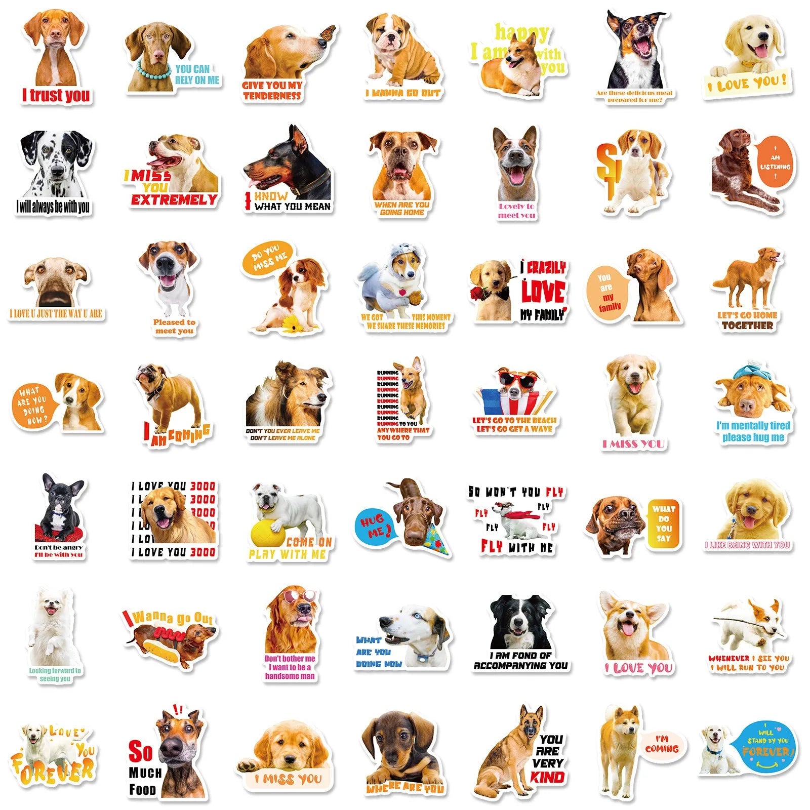 Pack of 100 realistic dog facial expression stickers in Nordic style design