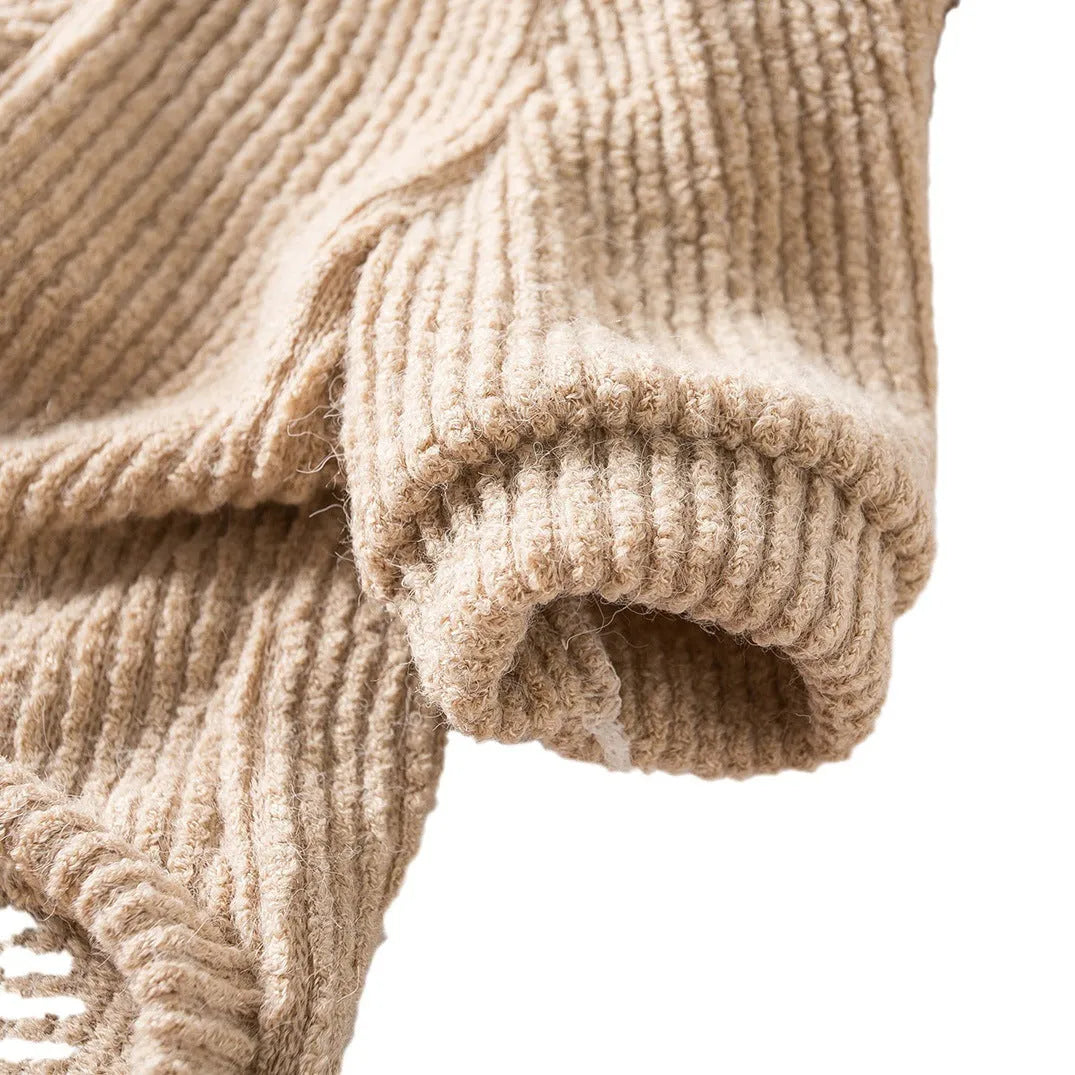 Brown knitted sweater pullover on a small dog, available in sizes XS to XL