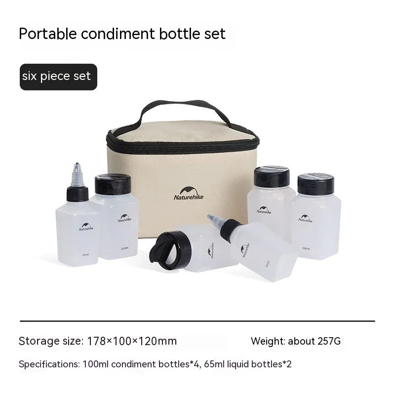 Naturehike portable seasoning bottle six-piece set in modern simplicity design for outdoor food.